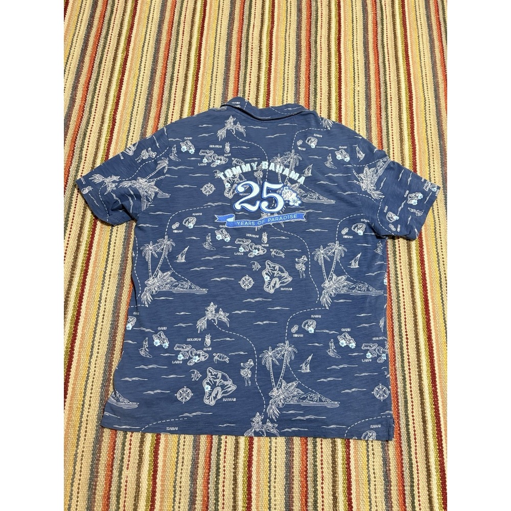 TOMMY BAHAMA Hawaiian Blue floral "25 Years of Paradise" Embroidered Polo Shirt